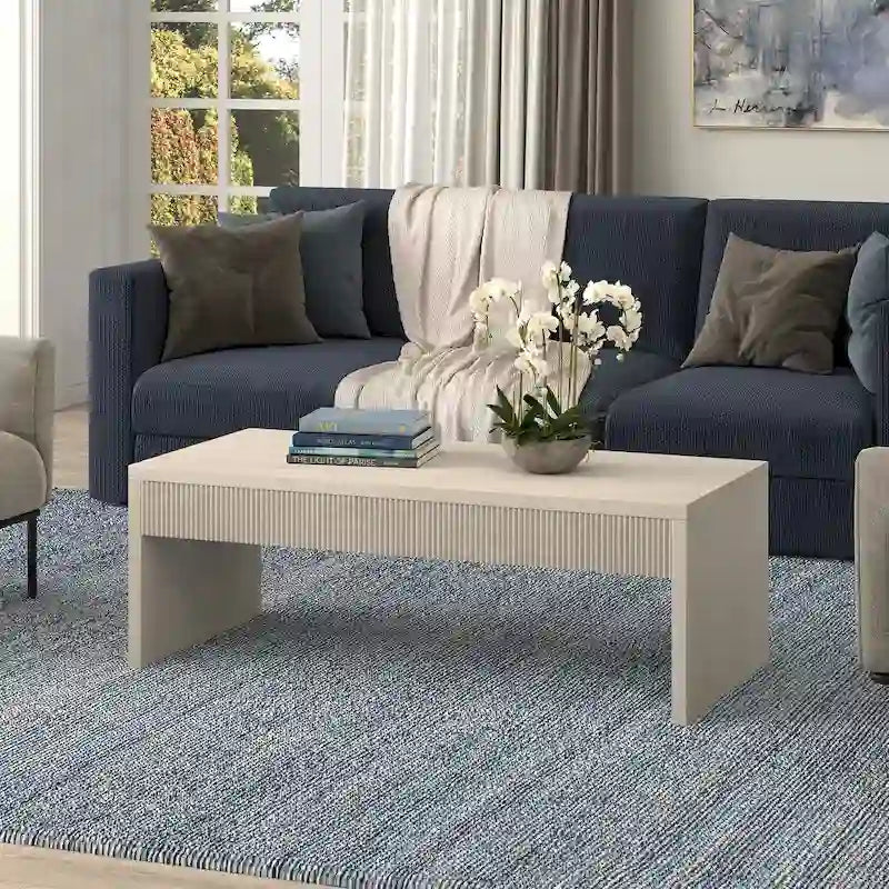 48 Wide Rectangular Coffee Table with Fluted Panel Detail