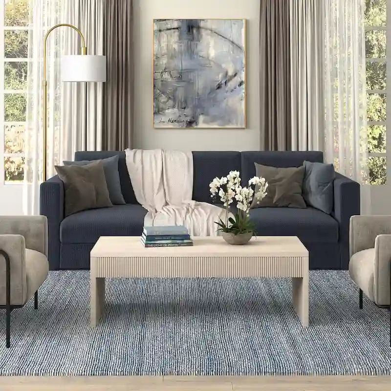 48 Wide Rectangular Coffee Table with Fluted Panel Detail