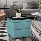 Quadratischer Hocker aus Stoff mit Stauraum und Tablett