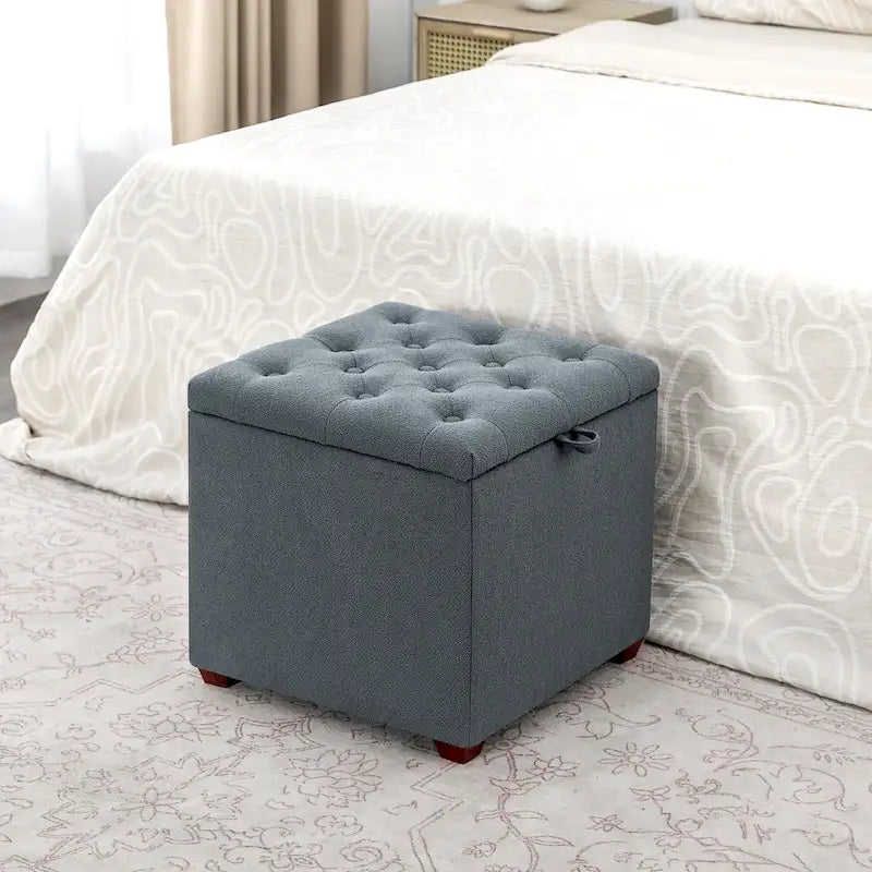 Quadratischer Hocker aus Stoff mit Stauraum und Tablett