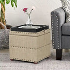 Quadratischer Hocker aus Stoff mit Stauraum und Tablett