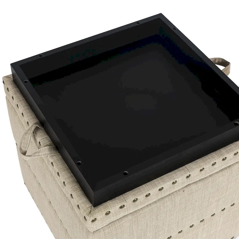Quadratischer Hocker aus Stoff mit Stauraum und Tablett