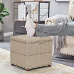 Quadratischer Hocker aus Stoff mit Stauraum und Tablett