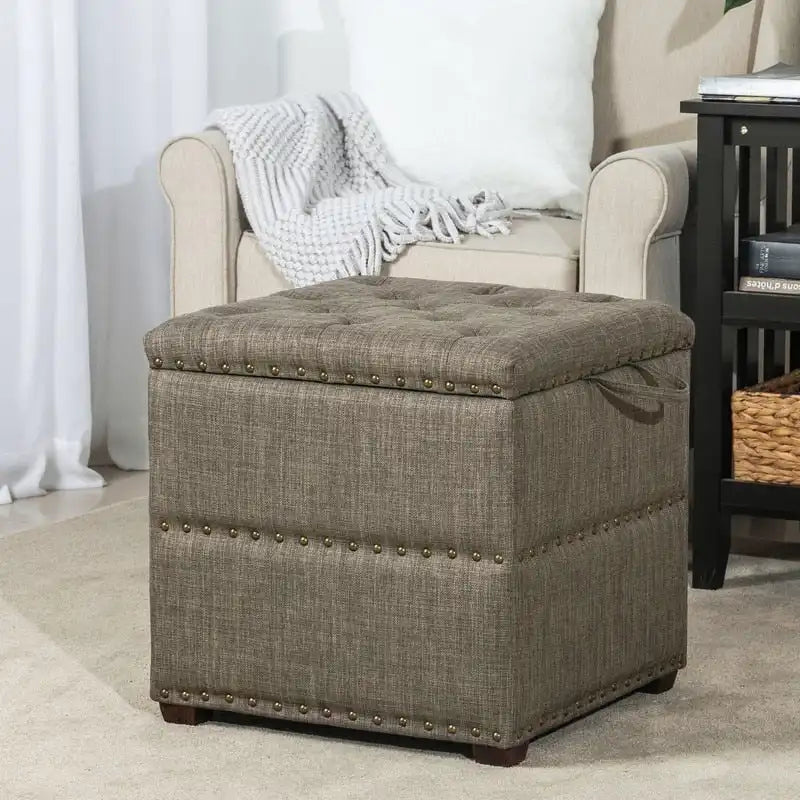 Quadratischer Hocker aus Stoff mit Stauraum und Tablett