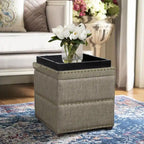 Quadratischer Hocker aus Stoff mit Stauraum und Tablett