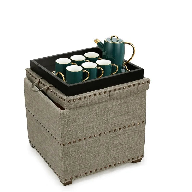 Quadratischer Hocker aus Stoff mit Stauraum und Tablett
