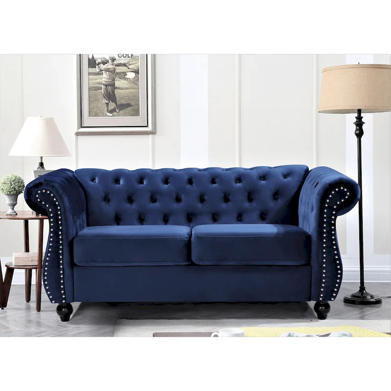 Pohovka Chesterfield pro dvě osoby se sametovým čalouněním