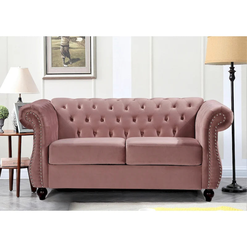 Chesterfield Loveseat with Velvet Upholstery