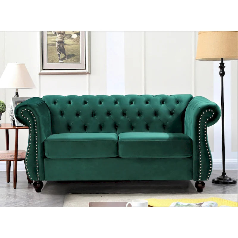 Chesterfield Loveseat with Velvet Upholstery