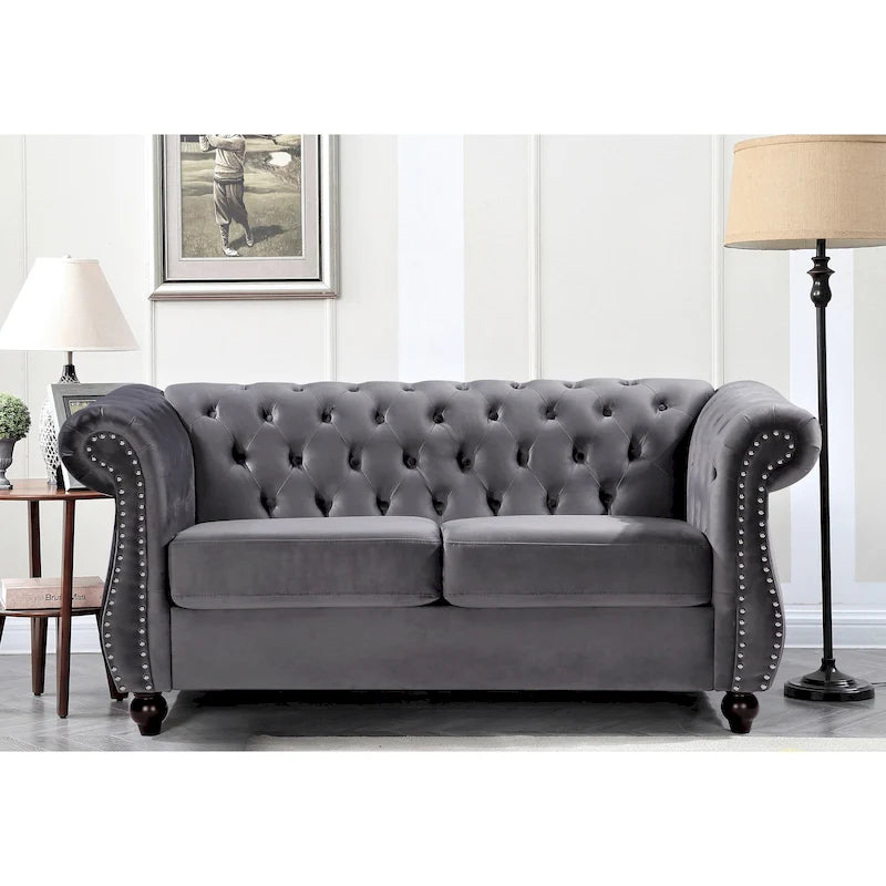 Chesterfield Loveseat with Velvet Upholstery