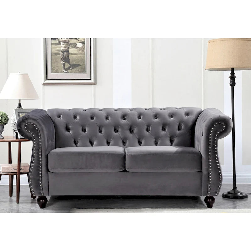 Chesterfield Loveseat with Velvet Upholstery