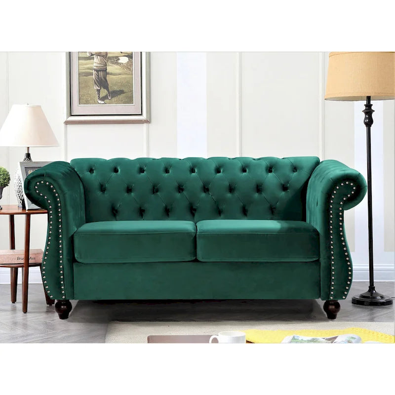 Chesterfield Loveseat with Velvet Upholstery
