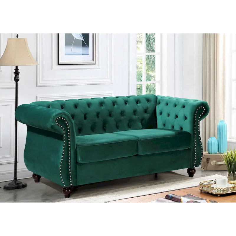 Chesterfield Loveseat with Velvet Upholstery