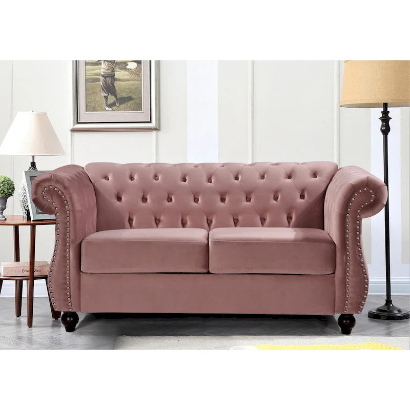 Pohovka Chesterfield pro dvě osoby se sametovým čalouněním