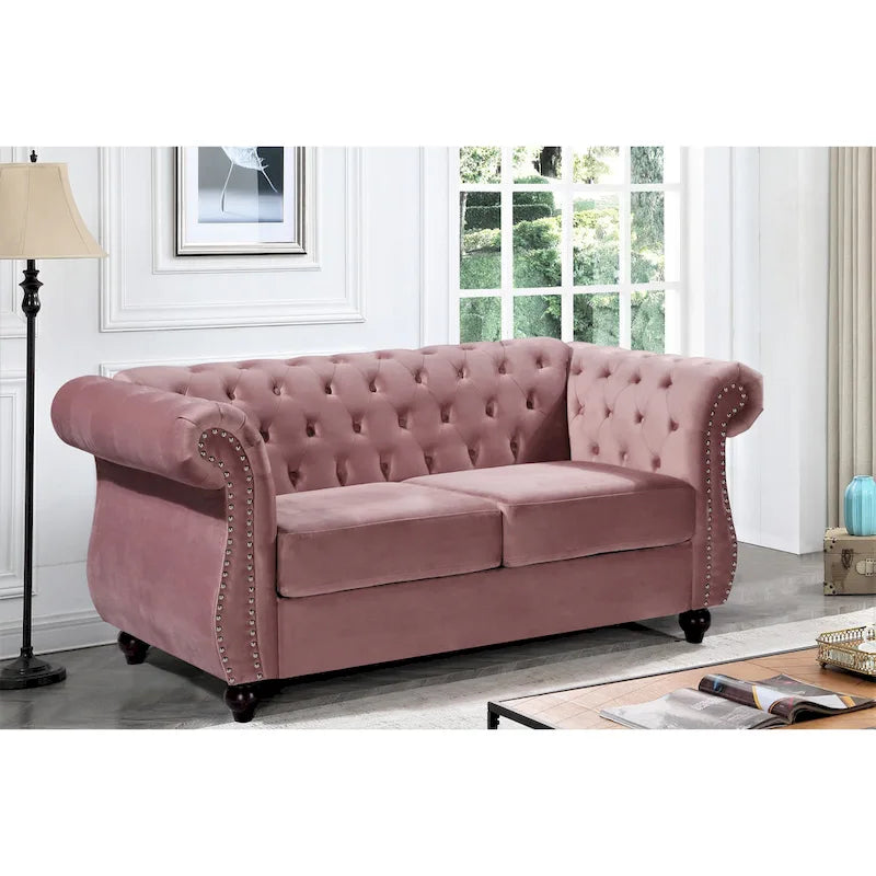 Pohovka Chesterfield pro dvě osoby se sametovým čalouněním