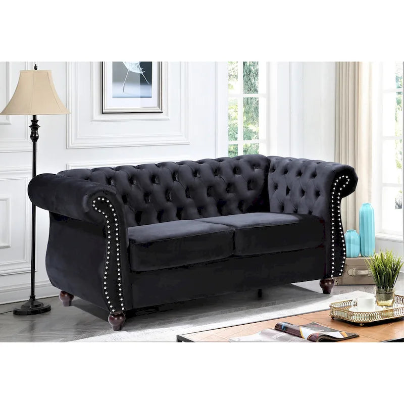 Pohovka Chesterfield pro dvě osoby se sametovým čalouněním