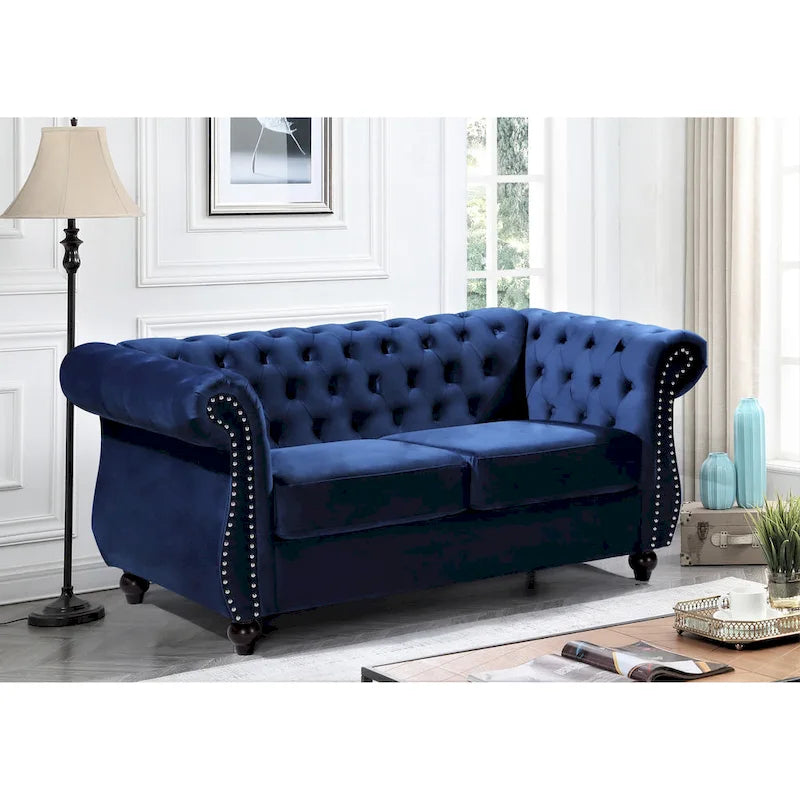Pohovka Chesterfield pro dvě osoby se sametovým čalouněním