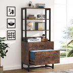 2-Drawer Vertical File Cabinet with Lock and Open Shelves