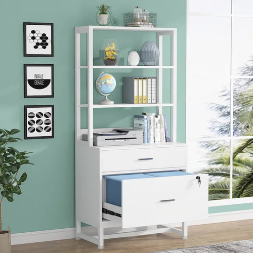 2-Drawer Vertical File Cabinet with Lock and Open Shelves
