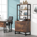 2-Drawer Vertical File Cabinet with Lock and Open Shelves