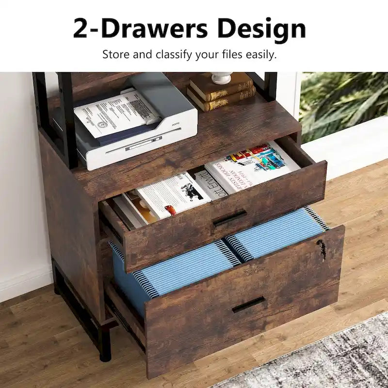 2-Drawer Vertical File Cabinet with Lock and Open Shelves