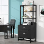 2-Drawer Vertical File Cabinet with Lock and Open Shelves
