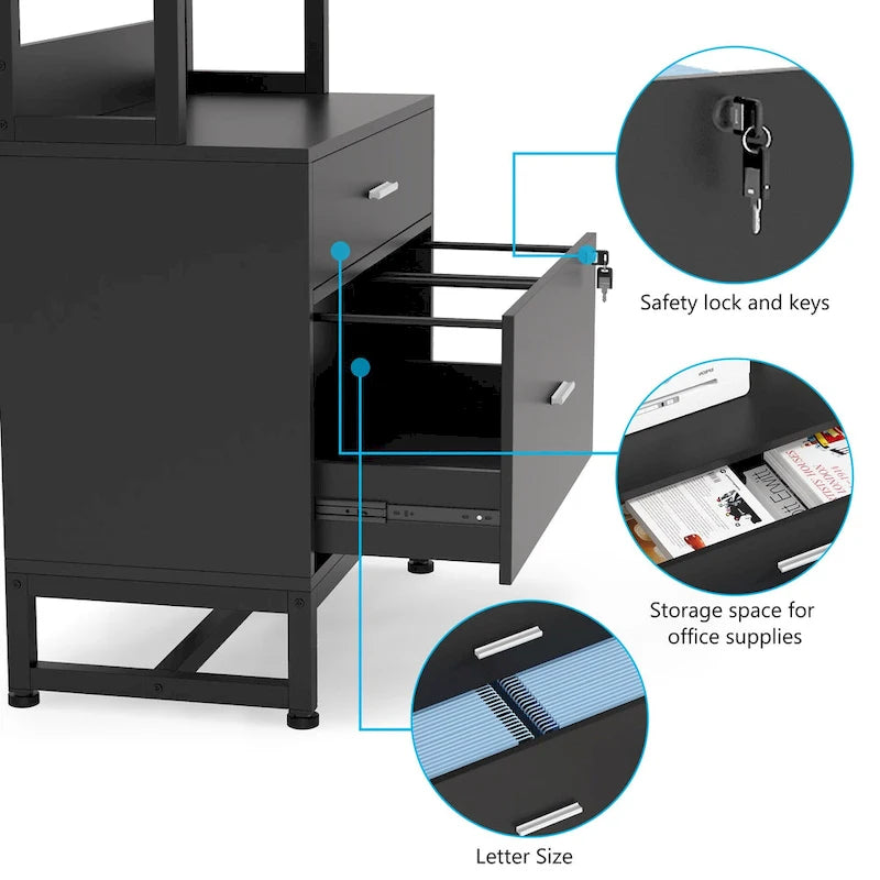 2-Drawer Vertical File Cabinet with Lock and Open Shelves
