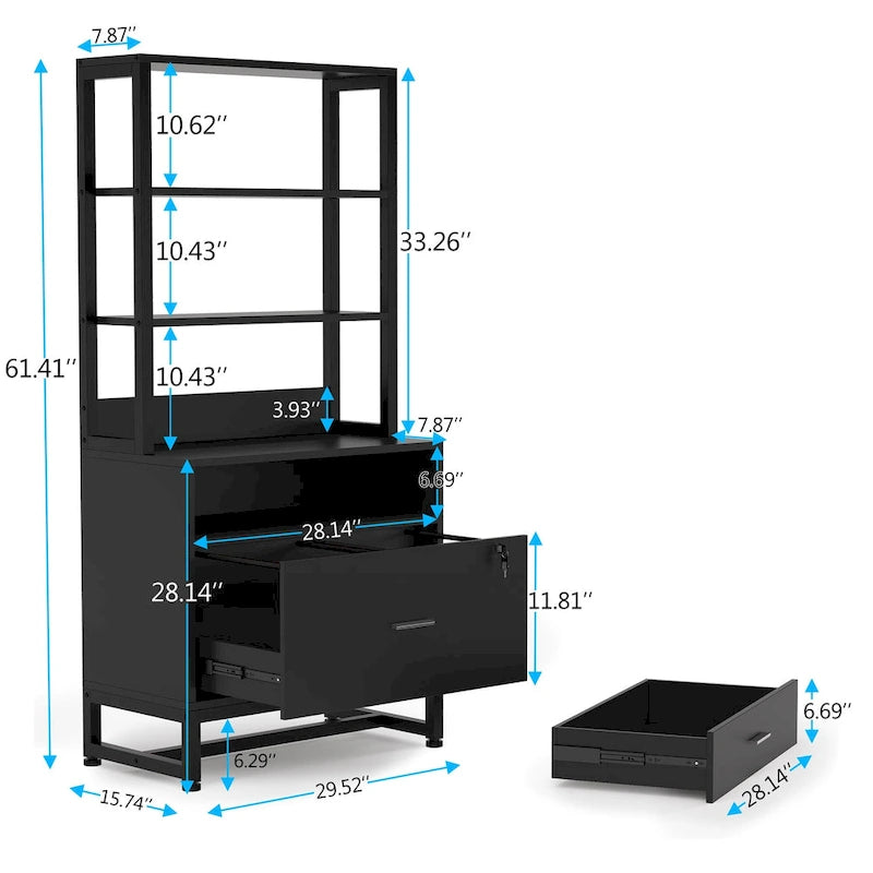 2-Drawer Vertical File Cabinet with Lock and Open Shelves