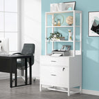 2-Drawer Vertical File Cabinet with Lock and Open Shelves