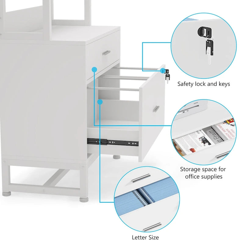 2-Drawer Vertical File Cabinet with Lock and Open Shelves
