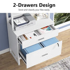 2-Drawer Vertical File Cabinet with Lock and Open Shelves