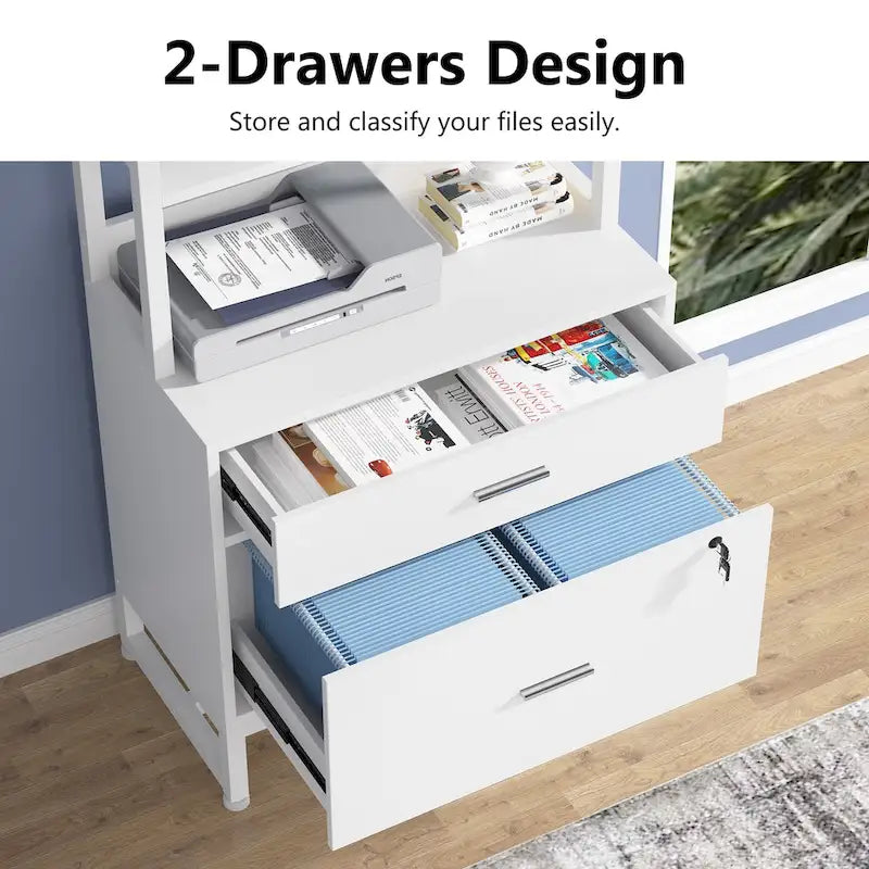 2-Drawer Vertical File Cabinet with Lock and Open Shelves