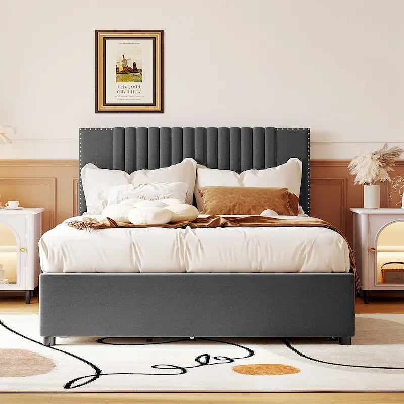 Full Size Platform Bed with Twin Trundle and Storage Drawers