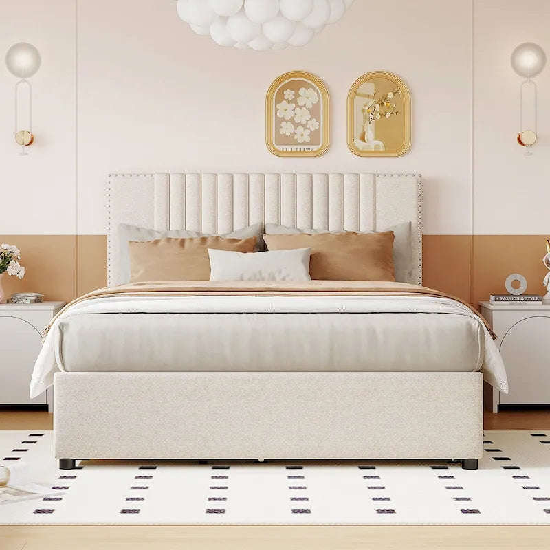 Full Size Platform Bed with Twin Trundle and Storage Drawers
