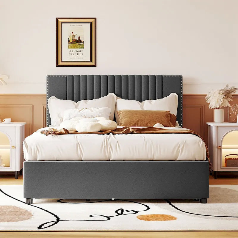 Full Size Platform Bed with Twin Trundle and Storage Drawers