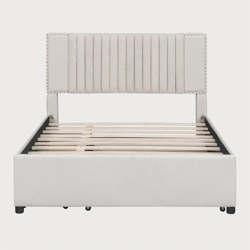 Full Size Platform Bed with Twin Trundle and Storage Drawers