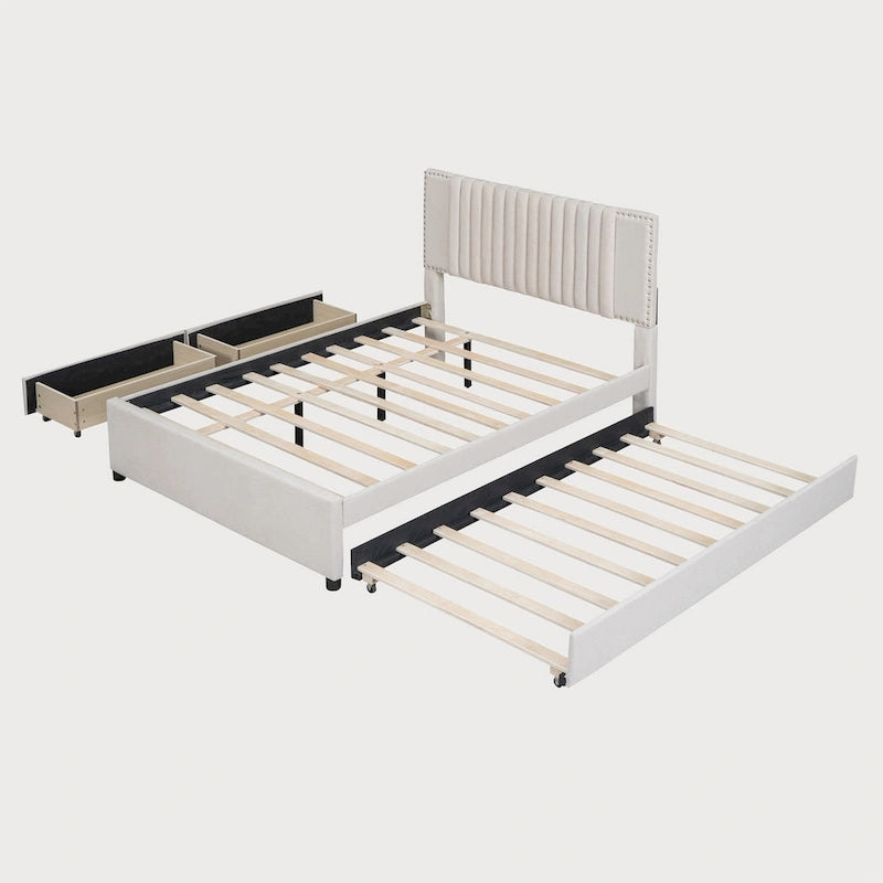 Full Size Platform Bed with Twin Trundle and Storage Drawers