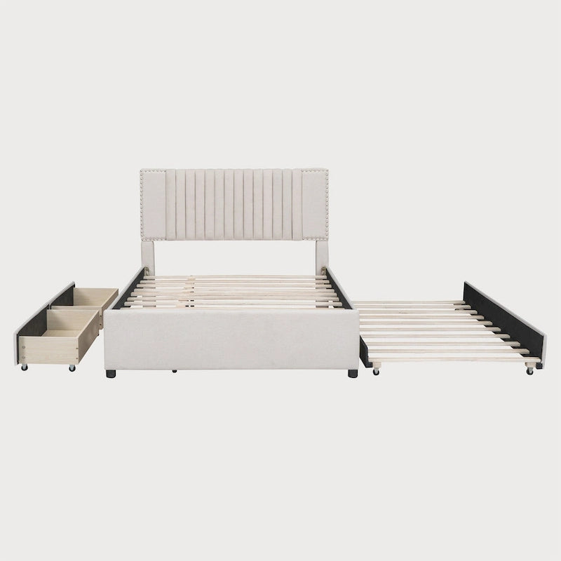 Full Size Platform Bed with Twin Trundle and Storage Drawers
