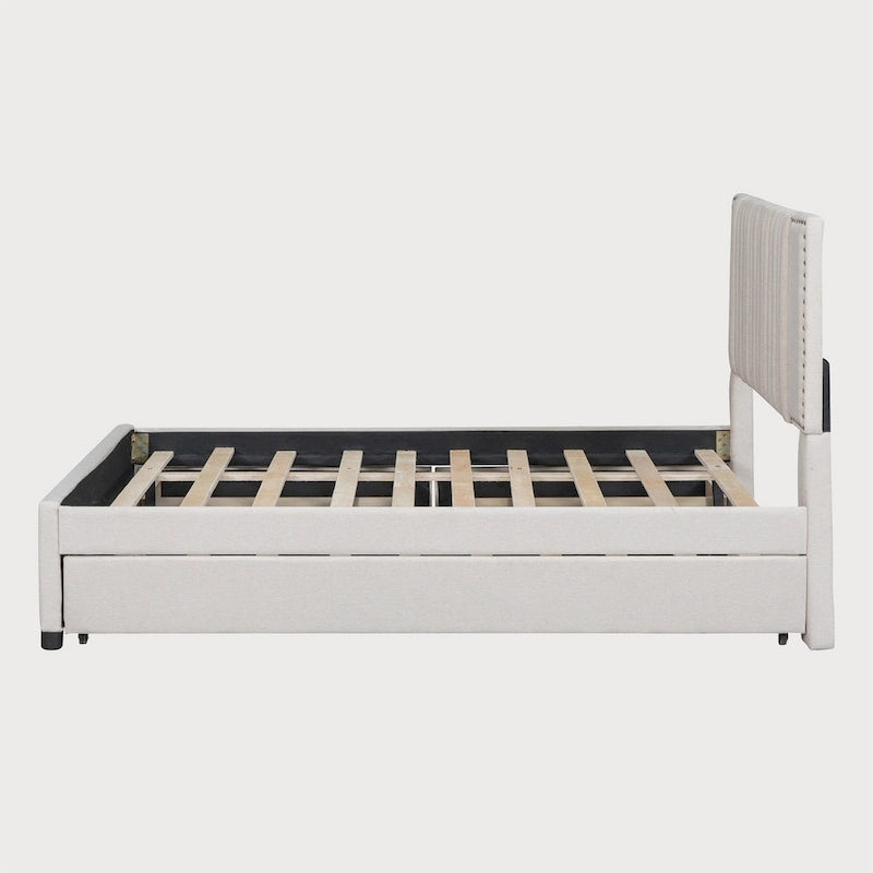Full Size Platform Bed with Twin Trundle and Storage Drawers