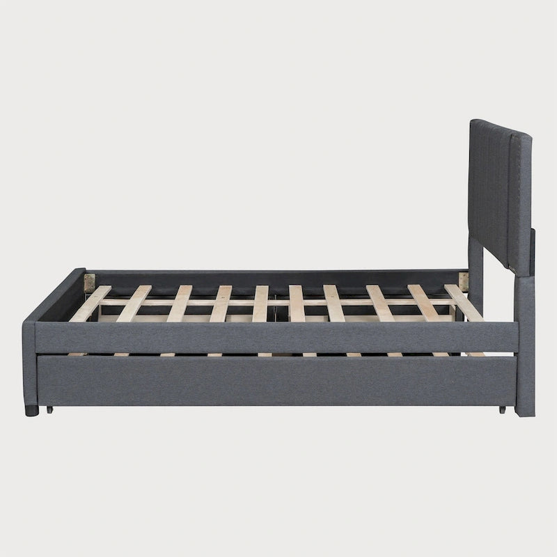 Full Size Platform Bed with Twin Trundle and Storage Drawers