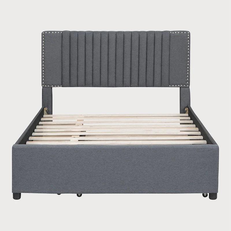 Full Size Platform Bed with Twin Trundle and Storage Drawers