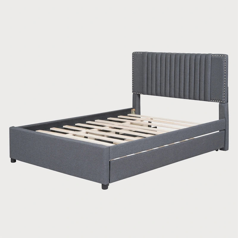 Full Size Platform Bed with Twin Trundle and Storage Drawers