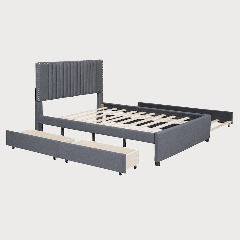 Full Size Platform Bed with Twin Trundle and Storage Drawers