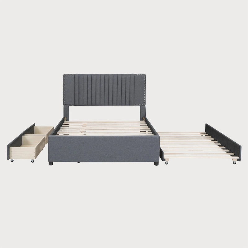 Full Size Platform Bed with Twin Trundle and Storage Drawers