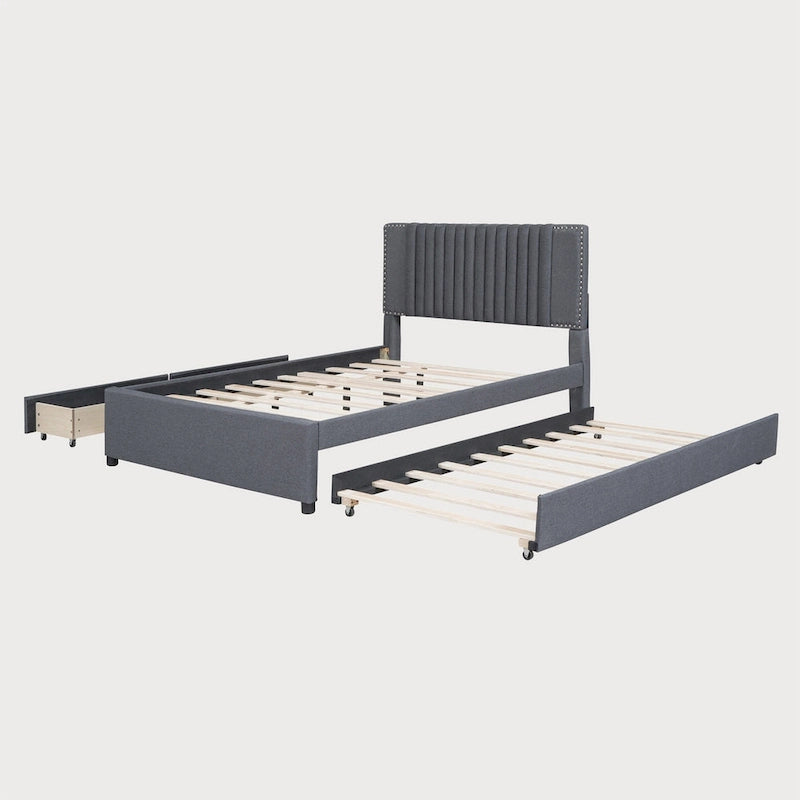 Full Size Platform Bed with Twin Trundle and Storage Drawers