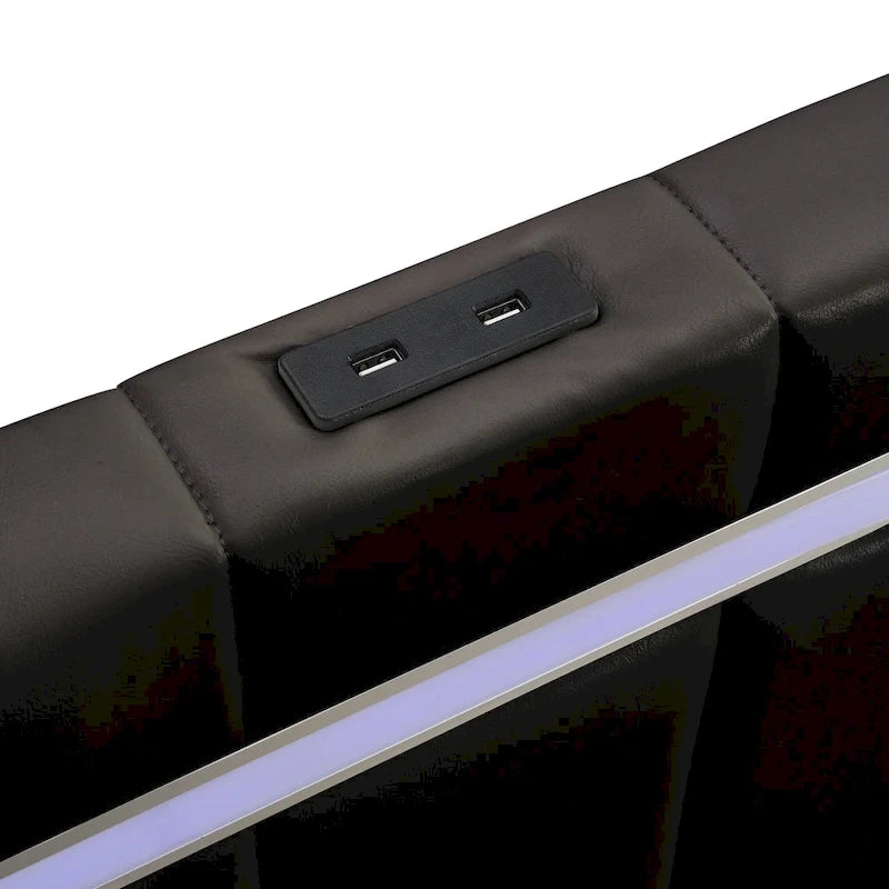 Tapicerowana rama łóżka ze światłami LED i portami USB