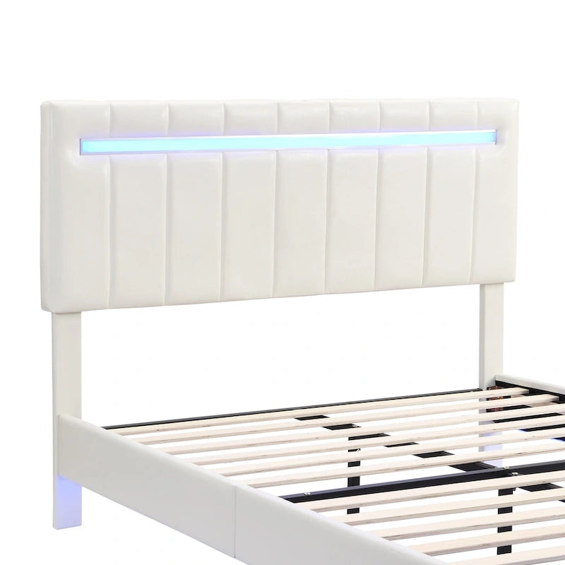 Tapicerowana rama łóżka ze światłami LED i portami USB