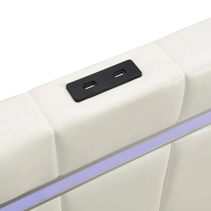 Tapicerowana rama łóżka ze światłami LED i portami USB