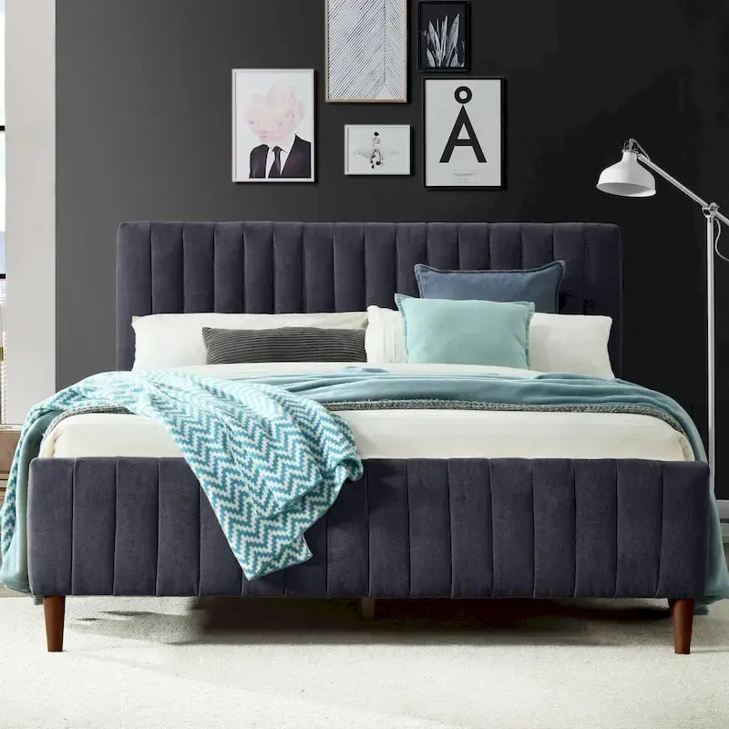 Upholstered Queen Platform Bed with Wood Legs