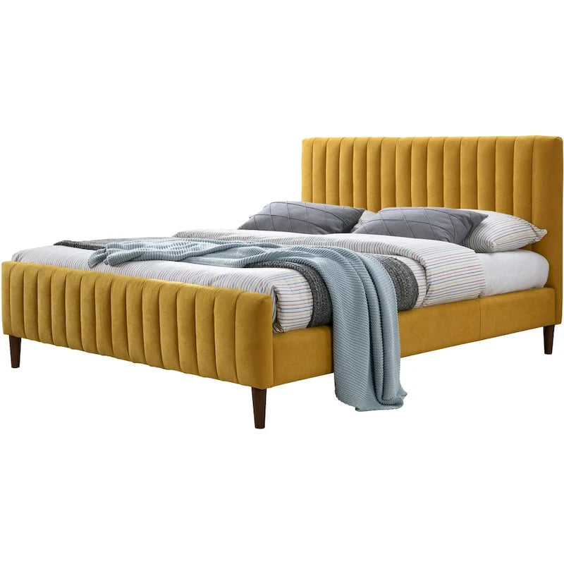 Upholstered Queen Platform Bed with Wood Legs
